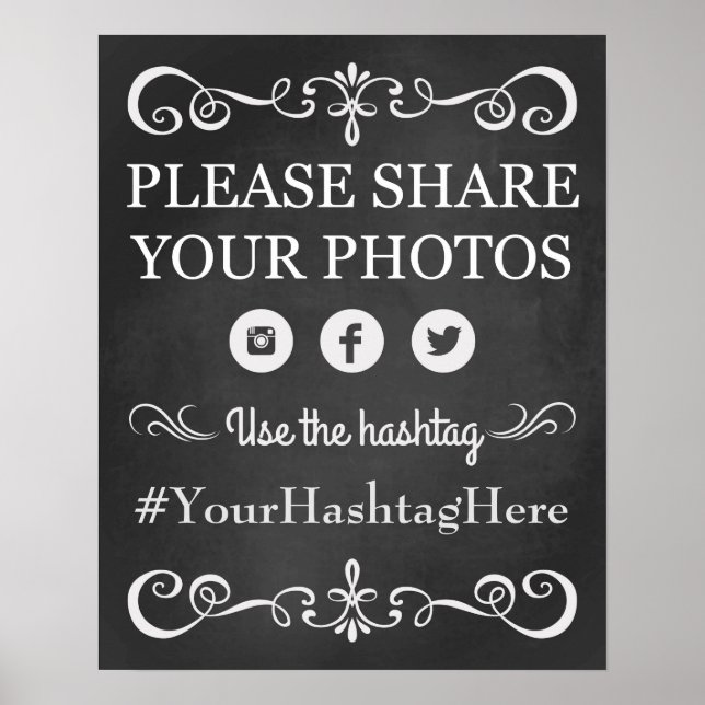 Chalkboard Wedding Social Media Hashtag Sign (Front)