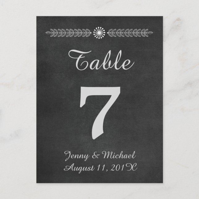 Chalkboard Wedding Table Number Postcard (Front)