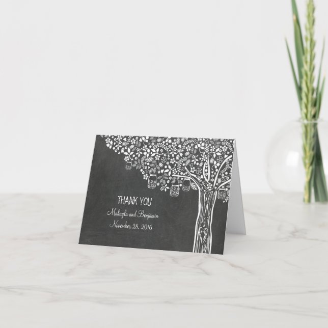 Chalkboard Wedding Thank You with Tree Mason Jars Card (Front)