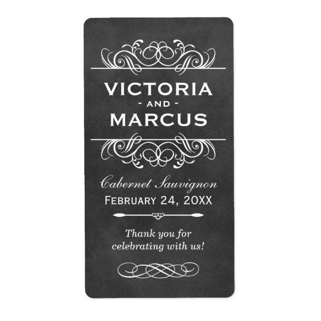 Chalkboard Wedding Wine Bottle Favour Labels (Front)