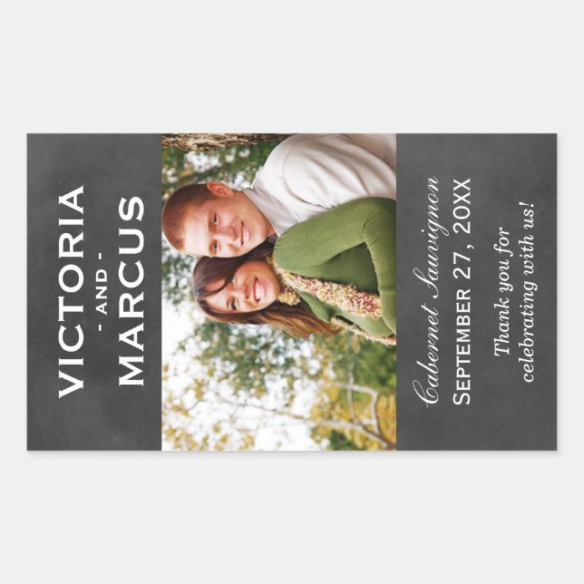 Chalkboard Wedding Wine Bottle Monogram Favour Rectangular Sticker (Front)