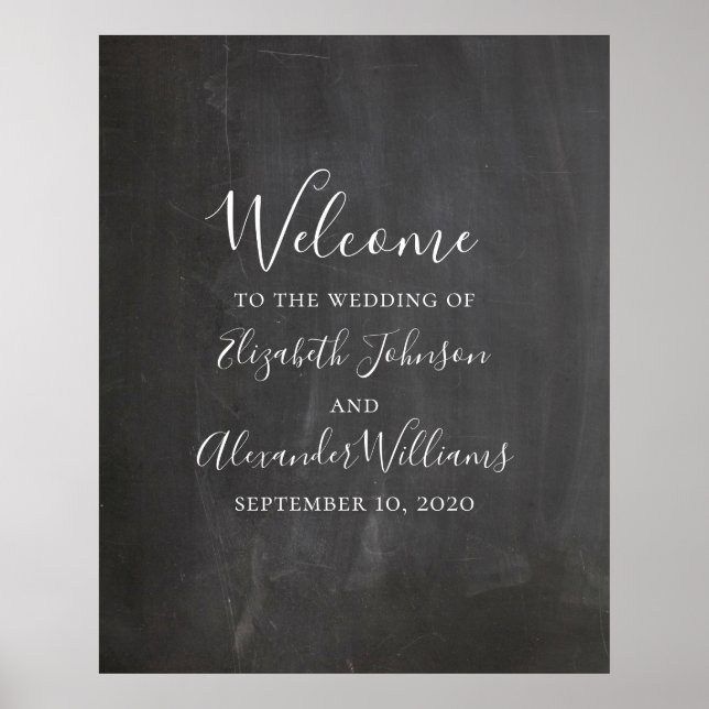Chalkboard welcome sign print. Modern grey wedding (Front)