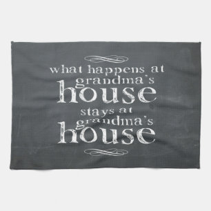 Chalkboard What Happens At Grandma's House Tea Towel