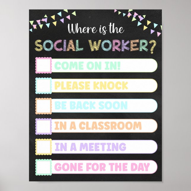Chalkboard Where's the Social Worker Door Sign (Front)