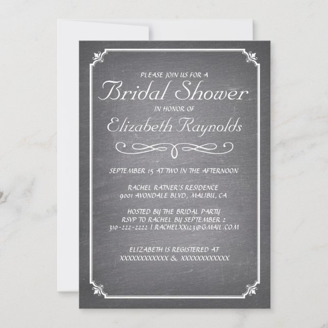 Chalkboard White Bridal Shower Invitations (Front)