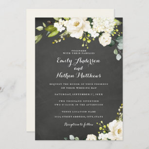 Chalkboard White Champagne Floral Wedding Invitation