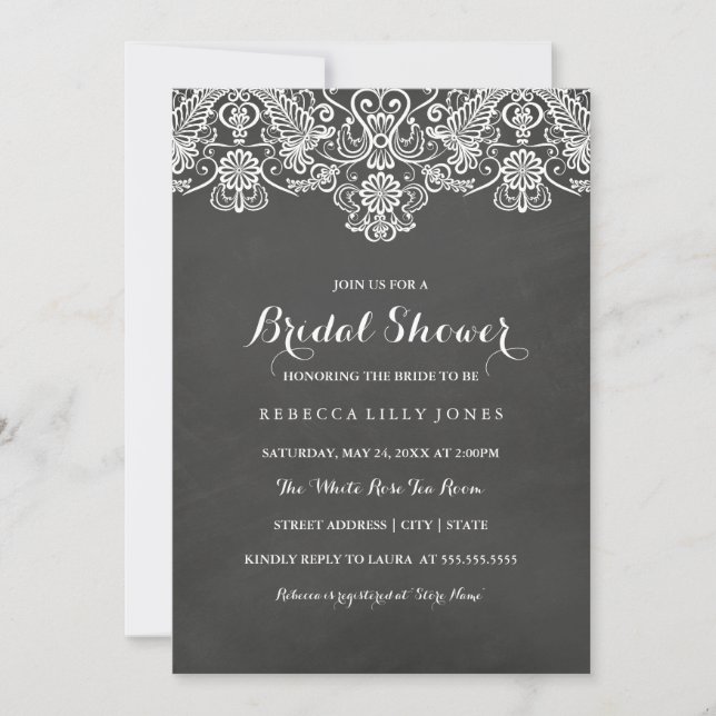 Chalkboard & White Lace | Bridal Shower Invitation (Front)