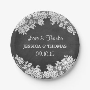 Chalkboard & White Lace Wedding Paper Plates
