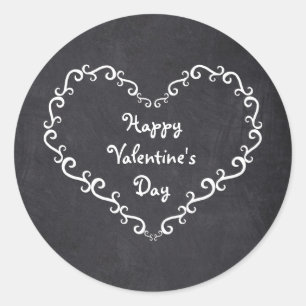 Chalkboard White Ornament Heart Valentine Stickers