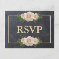 Chalkboard White Rose Golden Frame RSVP Meal