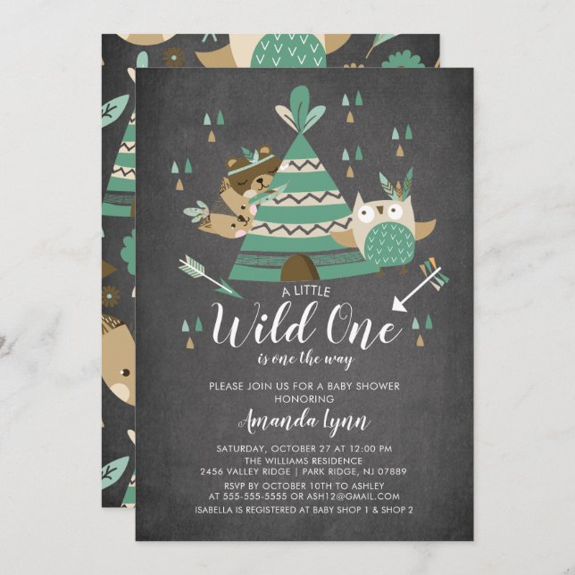 Chalkboard Wild One Baby Shower Invitation (Front/Back)
