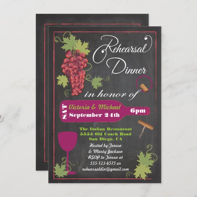 Chalkboard Wine Rehearsal Dinner Invitations (Front/Back)