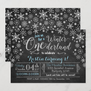 Chalkboard Winter ONEderland Birthday Invitation