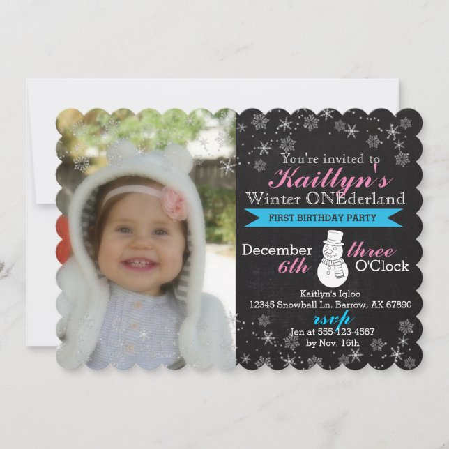 Chalkboard Winter Onederland Invitation, 5" x 7" Invitation (Front)