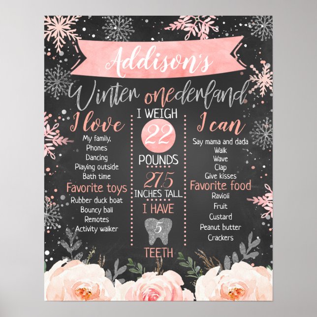 Chalkboard Winter Onederland Milestone Birthday Poster (Front)