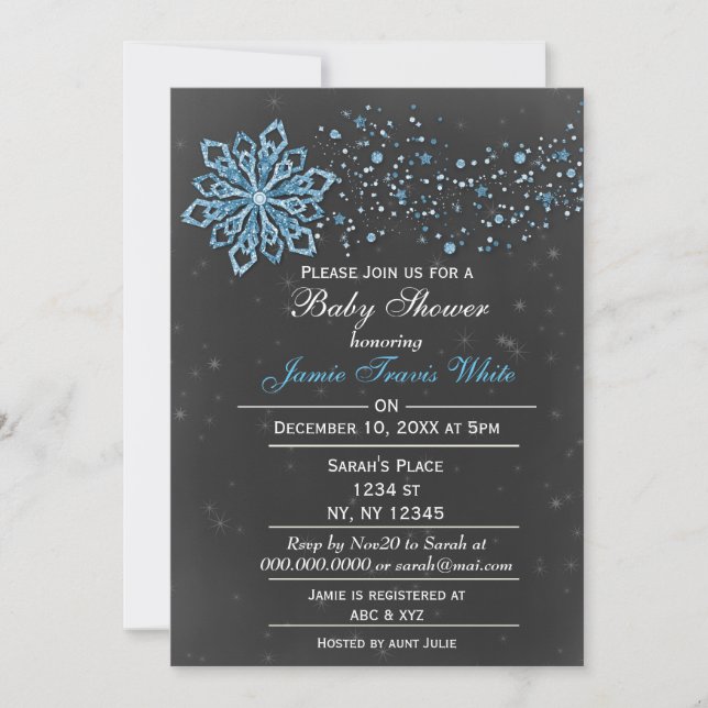 chalkboard Winter Snow blue Baby shower Invitation (Front)