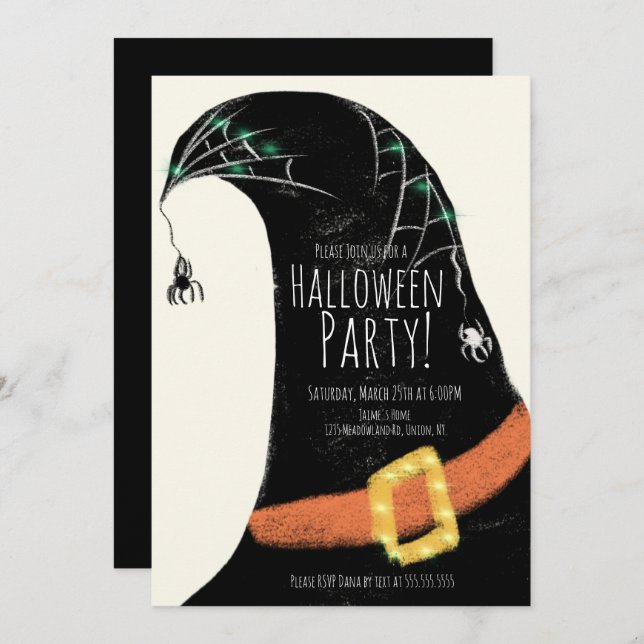 Chalkboard Witch Hat Costume Halloween Birthday In Invitation (Front/Back)