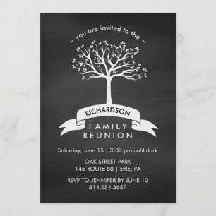 Chalkboard with Banner and Tree Family Reunion Invitation