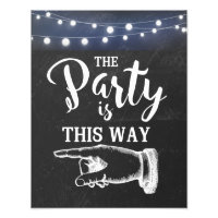 Chalkboard with light swedding  "this way  sign"