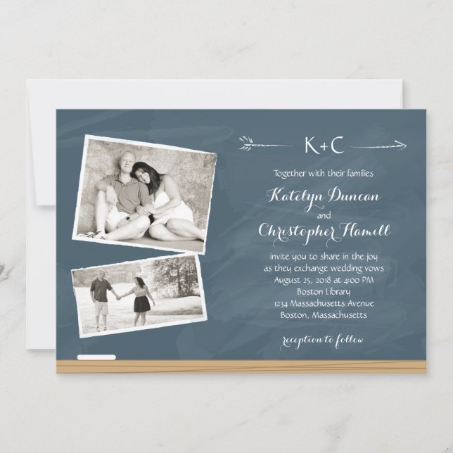 Chalkboard with Photos | Wedding Invitation (Front)