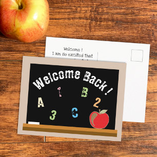 Chalkboard with red apple back-to-school postcard