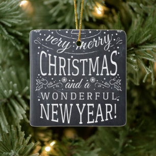 Chalkboard Wonderful New Year Christmas Quote Ceramic Ornament