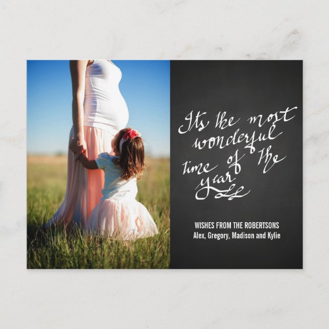 Chalkboard Wonderful Time Of The Year Script Photo Postcard (Front)