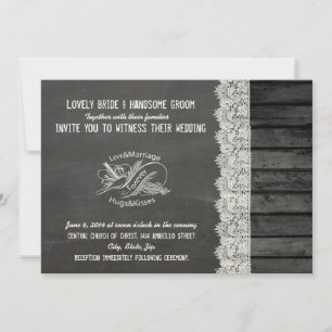 Chalkboard Wood Typography Dove Wedding Invitation