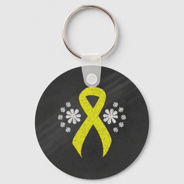 Chalkboard Yellow Awareness Ribbon Key Ring (Front)