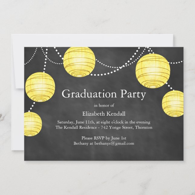 Chalkboard & Yellow Lanterns Graduation Invitation (Front)