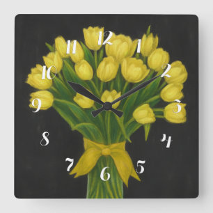 Chalkboard Yellow Tulips Square Wall Clock