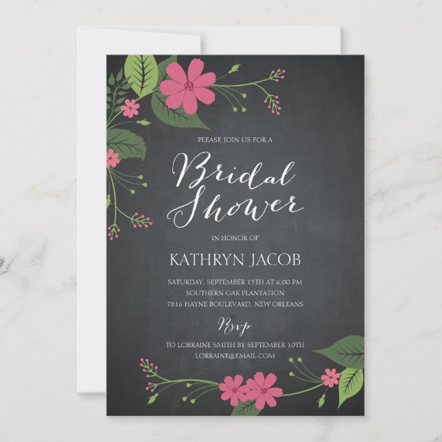 Chalked Floral Bridal Shower Invitations (Front)