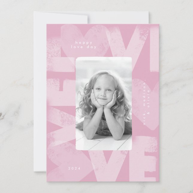 Chalky Graffiti Fun Pink Valentine Photo Card (Front)