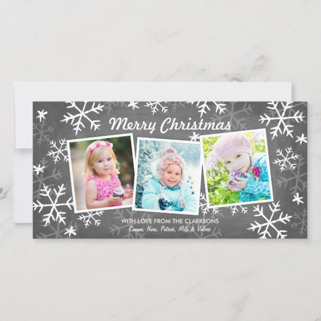 Chalky Snowfall 3 Photo Christmas Holiday Card (Front)