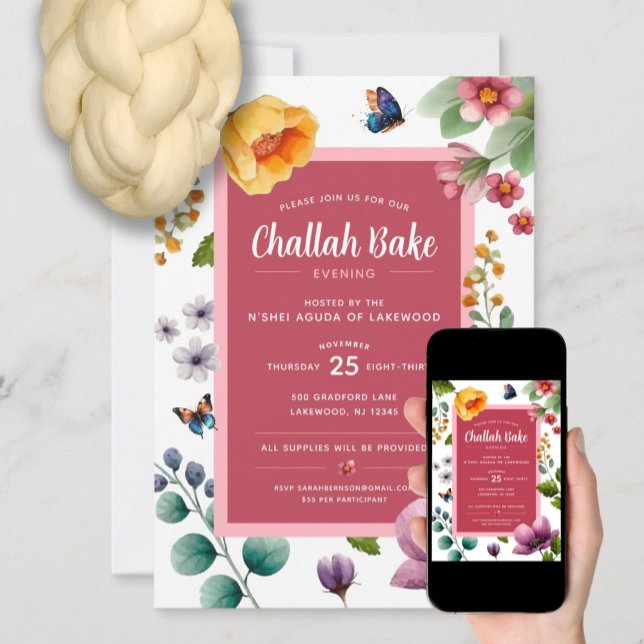Challah Bake Event Floral Invitation (Creator Uploaded)