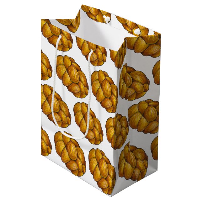 Challah Braided Jewish Bakery Bread Loaf Hanukkah Medium Gift Bag (Front Angled)