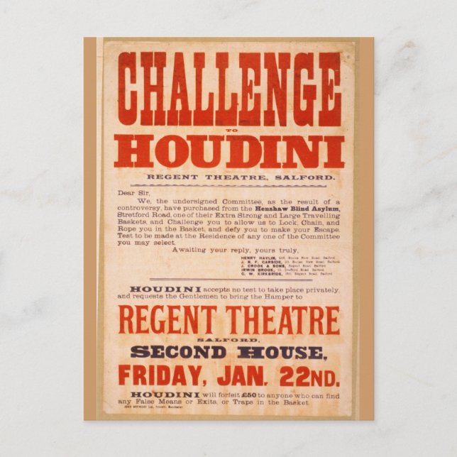 Challenge Houdini Postcard (Front)