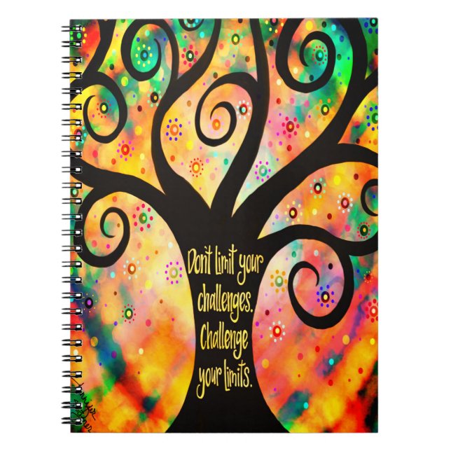 Challenge Your Limits Whimsical Tree Colourful Notebook (Front)
