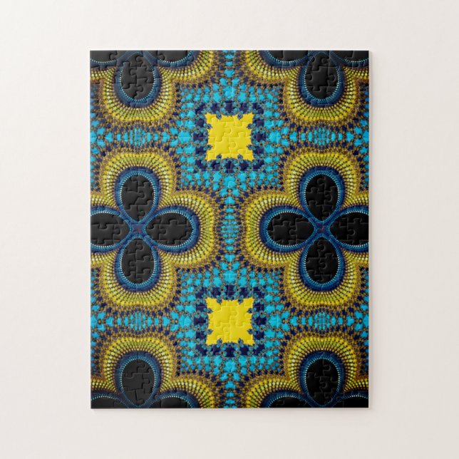 Challenging African Pattern Shades of Blue & Green Jigsaw Puzzle (Vertical)
