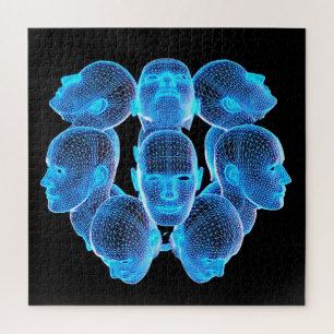 Challenging Blue Human Heads Holographic Puzzles
