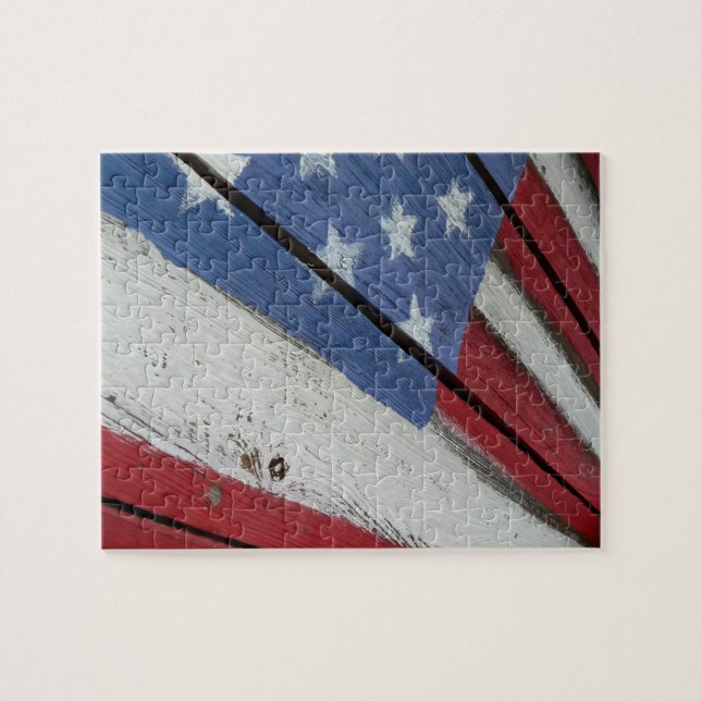 Challenging Wooden American Flag Puzzle (Horizontal)