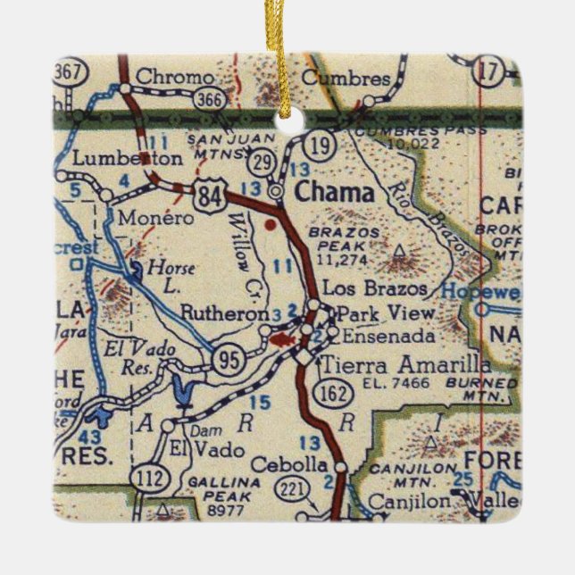 Chama NM Vintage Map Ceramic Ornament (Front)