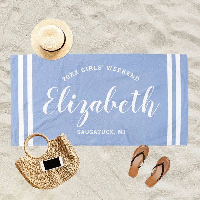 Chambray Blue Girls Weekend Monogram Name Beach Towel (Creator Uploaded)