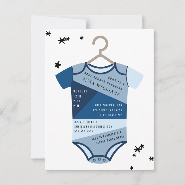 Chambray Colour Block Bodysuit Boy Baby Shower Invitation (Front)