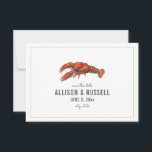 Chambray Lobster Rustic Wedding Save The Date<br><div class="desc">A rustic nautical wedding save the date featuring an illustration of a red lobster with grey text and faded red pinstripe on front.  Back features watercolor chambray inspired design.</div>