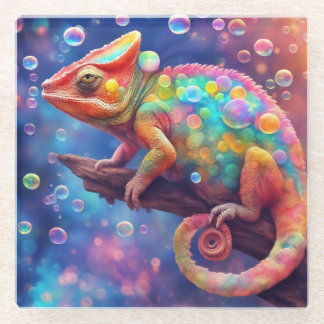 Chameleon 2 bubbles glass coaster