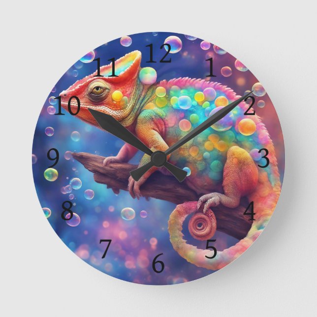 Chameleon 2 bubbles round clock (Front)