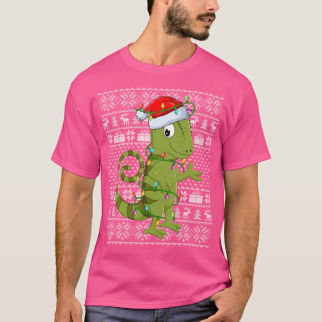 Chameleon Animal Lover Santa Hat Ugly Chameleon Ch T-Shirt (Front)
