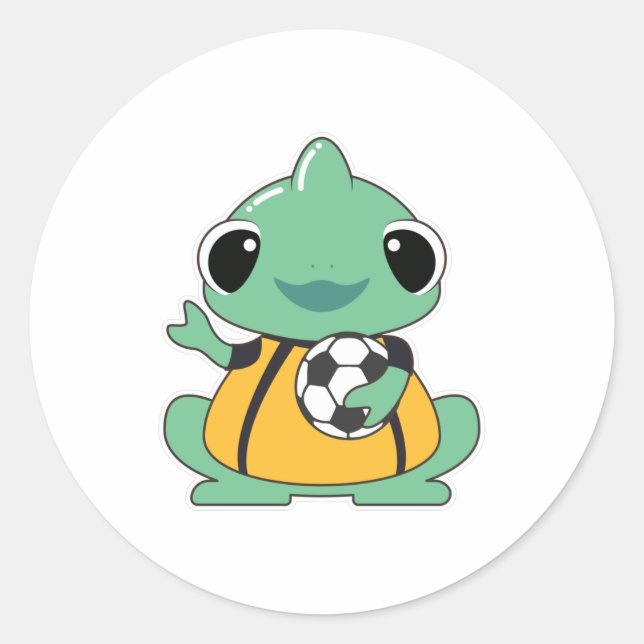 Chameleon as Goalkeeper with Soccer ball Classic Round Sticker (Front)