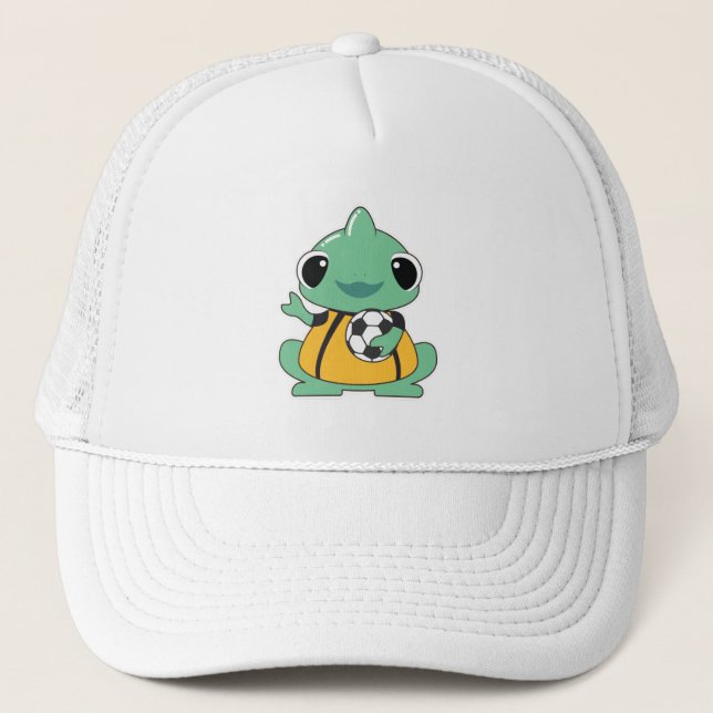 Chameleon as Goalkeeper with Soccer ball Trucker Hat (Front)